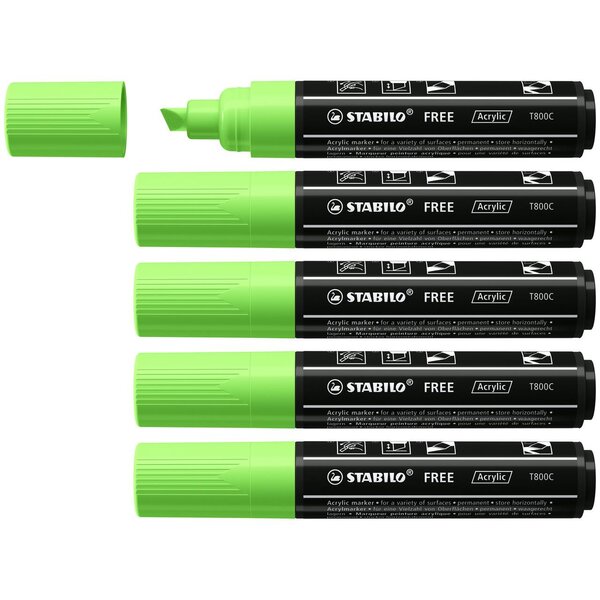 Marqueur pointe large FREE acrylic T800C vert clair x 5 STABILO