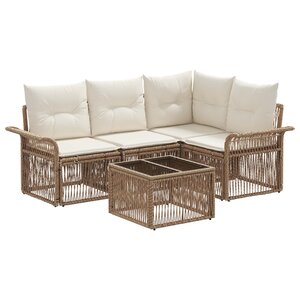 vidaXL Ensemble de canapé de jardin 5 Pièces Beige polyrotin