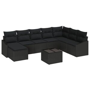 vidaXL Ensemble de canapé de jardin avec coussin 8 Pièces Noir polyrotin