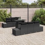 vidaXL Ensemble de Canapés avec coussin 7 Pièces Noir polyrotin
