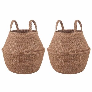 vidaXL Pot de plante avec poignées 2 Pièces Naturel Ø 22 x 20 cm