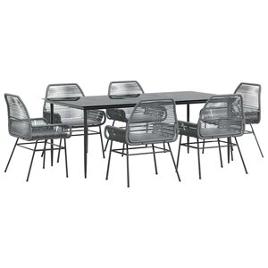 vidaXL Ensemble à manger jardin coussins 7 Pièces gris poly rotin verre