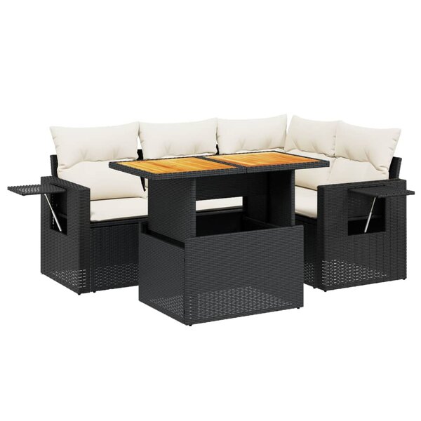 vidaXL Salon de jardin 5 Pièces avec coussins noir résine tressée