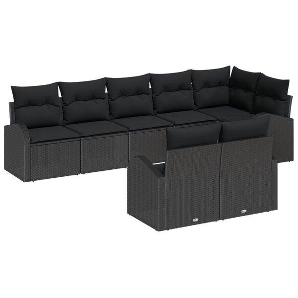 vidaXL Coffret de salon de jardin de 8 pièces avec des coussins en rotin noir.