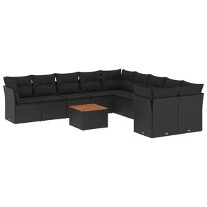 vidaXL Salon de jardin 11 Pièces avec coussins noir résine tressée