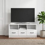 vidaXL Meuble TV Blanc brillant 102 x 34 5 x 47 cm Bois d'ingénierie