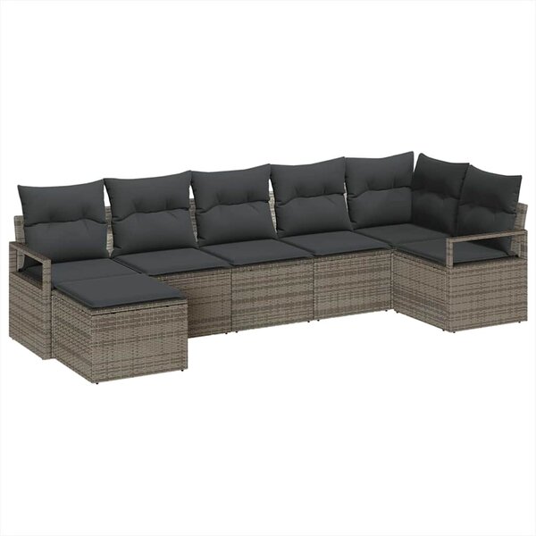 vidaXL Ensemble de canapé de jardin 7 Pièces Gris Poly rotin