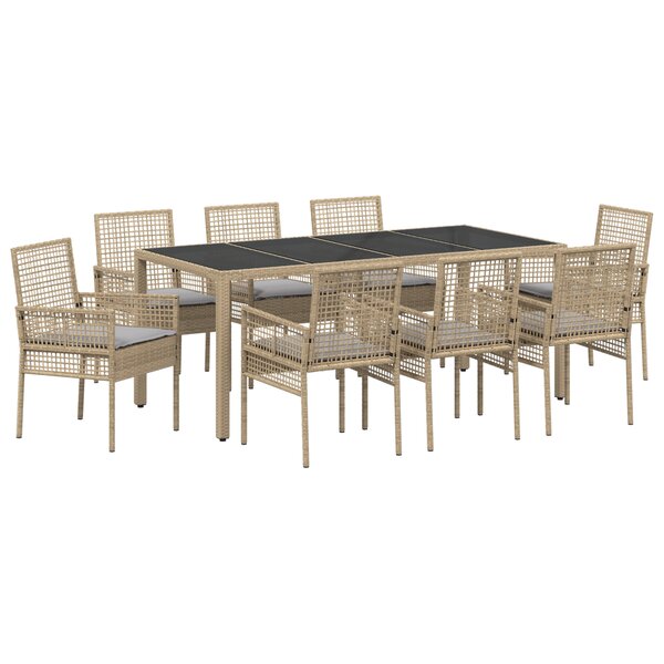 vidaXL Ensemble de salle à manger de jardin 9 pièces avec coussins en poly rotin beige