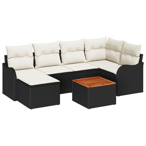 Canapés de Jardin 7 Pièces Noir Poly Rattan