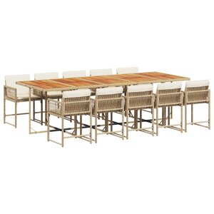 vidaXL Ensemble à manger de jardin et coussins 11 Pièces beige poly rotin