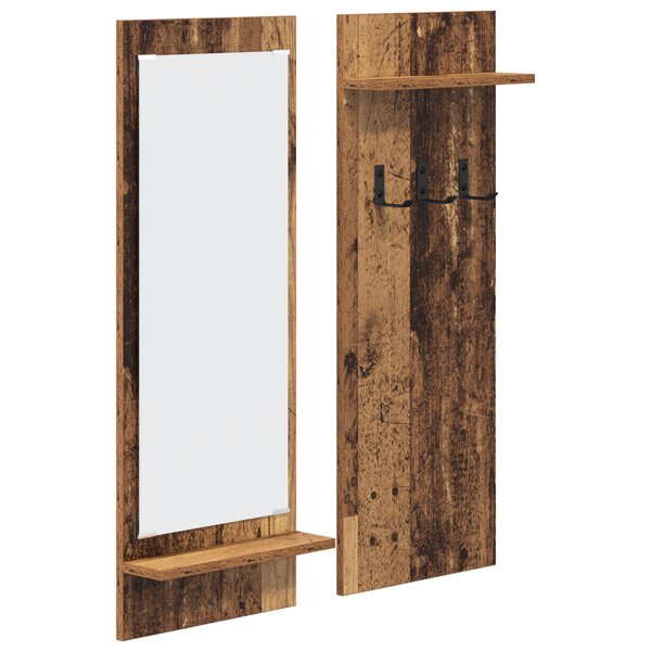 vidaXL Porte-manteau mural avec étagère avec stockage avec miroir Bois ancien 70 x 10 x 90 cm