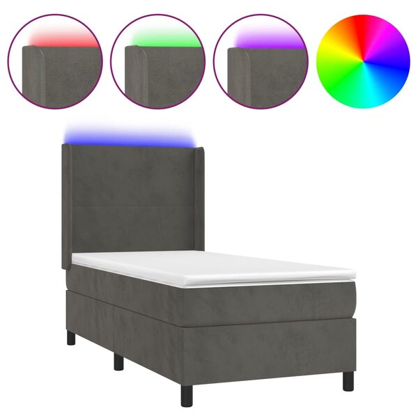 vidaXL Sommier à lattes de lit matelas LED Gris foncé 90x190cm Velours