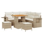 Ensemble de canapés de jardin 8 pièces avec coussins en rotin poly beige acacia