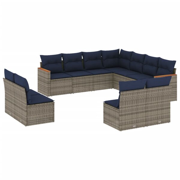 vidaXL Salon de jardin 11 Pièces avec coussins gris résine tressée