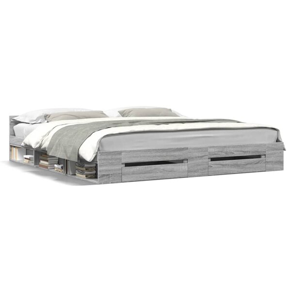 vidaXL Cadre de lit avec tiroirs sans matelas sonoma gris 200x200 cm