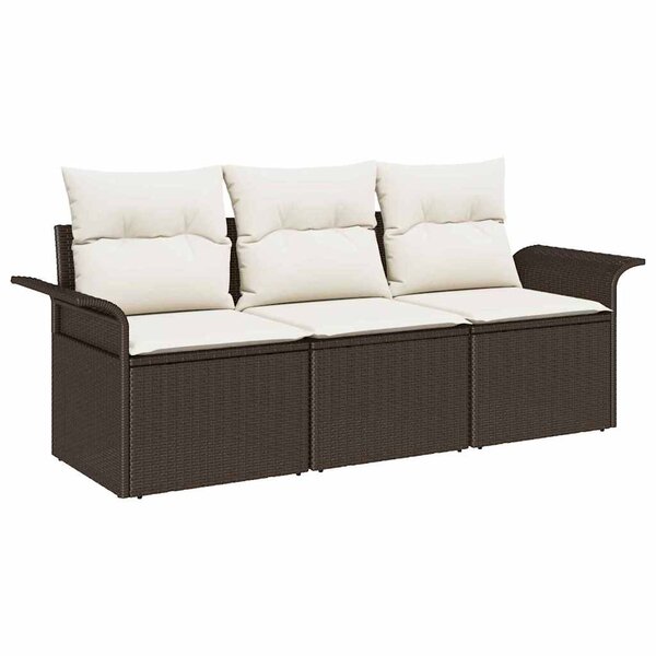 vidaXL Ensemble de salon de jardin 3 pièces avec coussins - Poly rotin marron