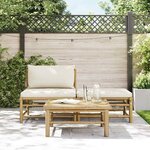 vidaXL Salon de jardin 3 Pièces avec coussins blanc crème Bambou