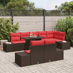 vidaXL Ensemble de canapé de jardin 9 Pièces Marron et rouge polyrotin