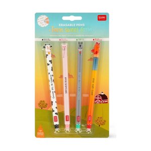 Legami EPSET0016 - Set de 4 Stylos à Encre Gel Effaçable Farm Sweet Farm