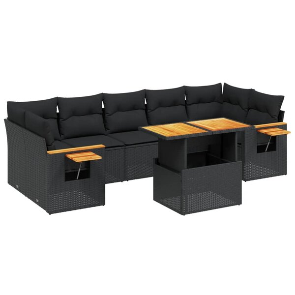 vidaXL Salon de jardin 8 Pièces avec coussins noir résine tressée