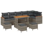 Ensemble de canapé de jardin vidaXL 10 pièces avec coussins gris poly rattan acacia