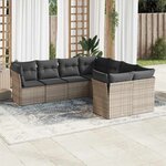 vidaXL Salon de jardin 8 Pièces avec coussins gris résine tressée