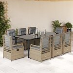 vidaXL Ensemble à manger de jardin et coussins 9 Pièces beige Poly rotin