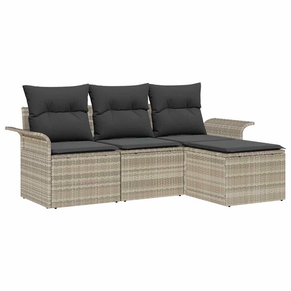 vidaXL Ensemble de canapé de jardin 4 Pièces Gris clair Poly rotin