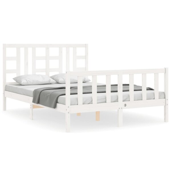 vidaXL Cadre de lit avec tête de lit blanc 140x190 cm bois massif