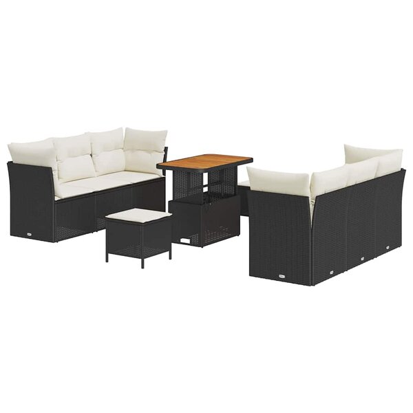 vidaXL Ensemble de canapé de jardin avec coussin 9 Pièces Noir et crème