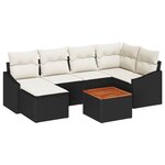 vidaXL Ensemble de canapés de jardin de 7 pièces avec coussins noir poly rotin acacia