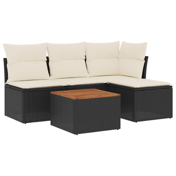 vidaXL Salon de jardin 5 Pièces avec coussins noir résine tressée