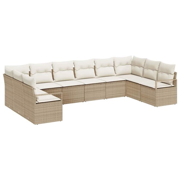 vidaXL Ensemble de canapé de jardin 10 Pièces Beige Poly rotin