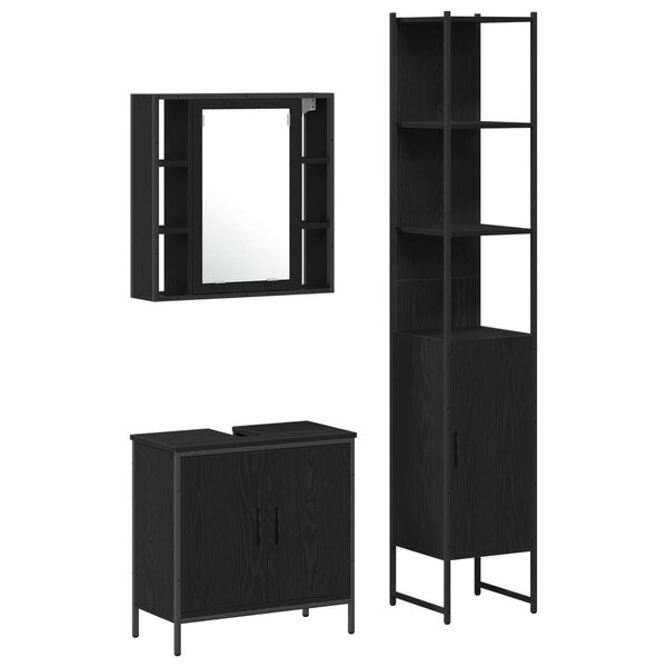vidaXL Meubles de salle de bain 3 Pièces Noir Bois d'ingénierie