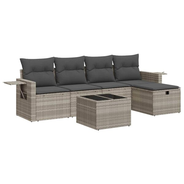 vidaXL Salon de jardin 6 Pièces avec coussins gris clair résine tressée