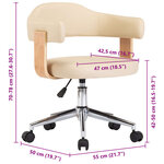 Chaise fauteuil siège pivotante de bureau informatique étude bois courbé et similicuir crème 02_0024096