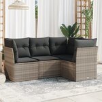 vidaXL Salon de jardin 4 Pièces avec coussins gris clair résine tressée
