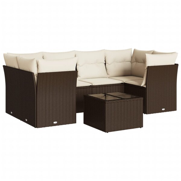 vidaXL Salon de jardin avec coussins 7 Pièces marron résine tressée