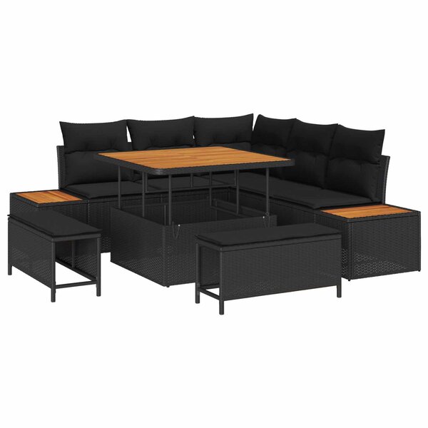 vidaXL Ensemble de canapé de jardin avec coussin 8 Pièces Noir