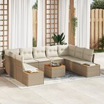 Canapé de jardin 6 pièces avec coussins Beige Poly Rattan Acacia