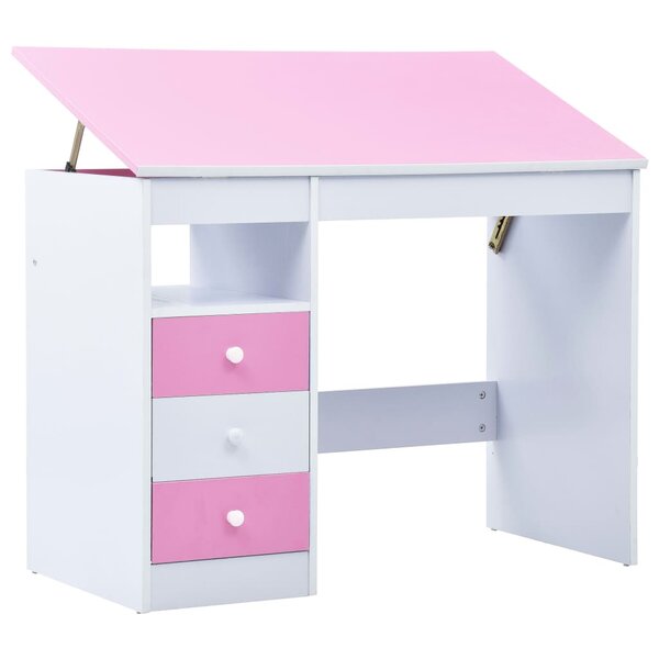 Bureau table poste de travail meuble d'ordinateur informatique étude pour enfants Inclinable Rose et rose 02_0023933