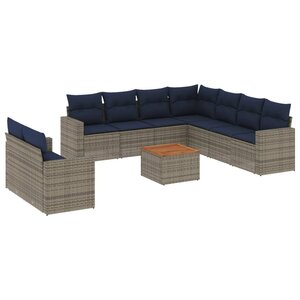 vidaXL Salon de jardin 10 Pièces avec coussins gris résine tressée