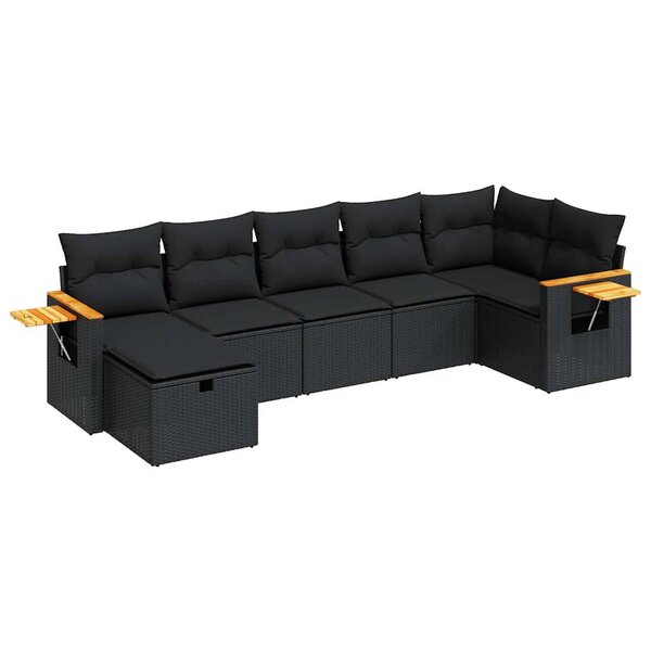 vidaXL Salon de jardin 7 Pièces avec coussins noir résine tressée