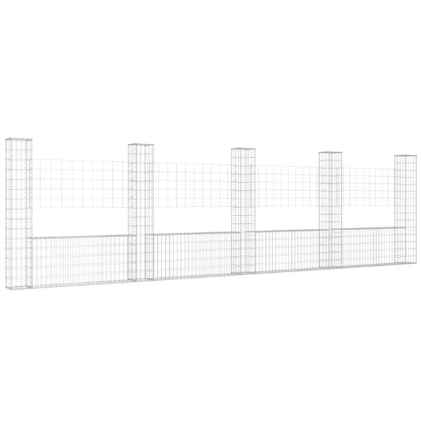 vidaXL Panier de gabion en forme de U avec 5 poteaux Fer 500x20x150 cm
