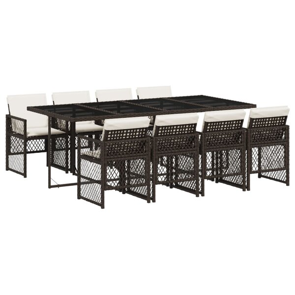 vidaXL Ensemble à manger de jardin et coussins 9 Pièces marron poly rotin
