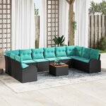 vidaXL Ensemble de canapé de jardin 11 Pièces Noir et turquoise polyrotin