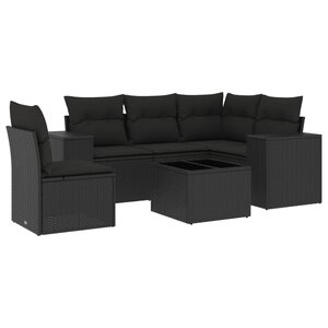 vidaXL Salon de jardin 6 Pièces avec coussins noir résine tressée