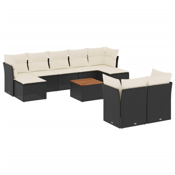 vidaXL Salon de jardin 10 Pièces avec coussins noir résine tressée