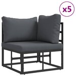 vidaXL Ensemble de canapé de jardin avec coussin 9 Pièces Noir Aluminium