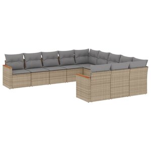 vidaXL Salon de jardin et coussins 11 Pièces mélange beige résine tressée